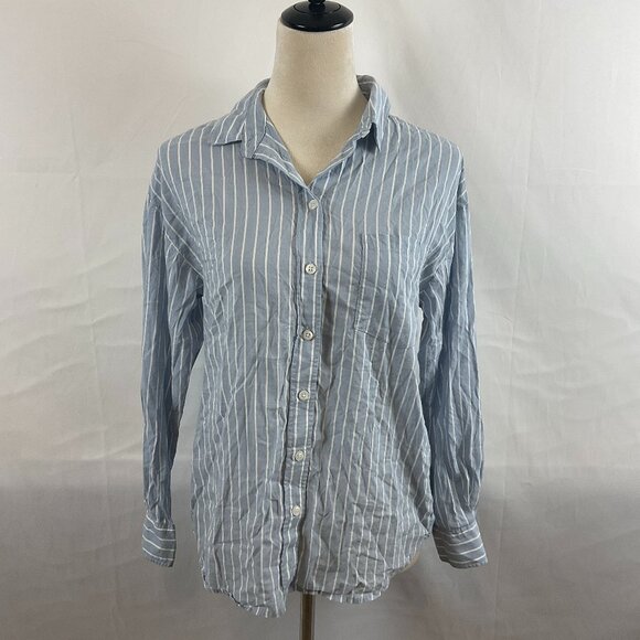 Marine Layer Blouse XS Blue White Stripe Button Front Long Sleeve - Picture 1 of 12